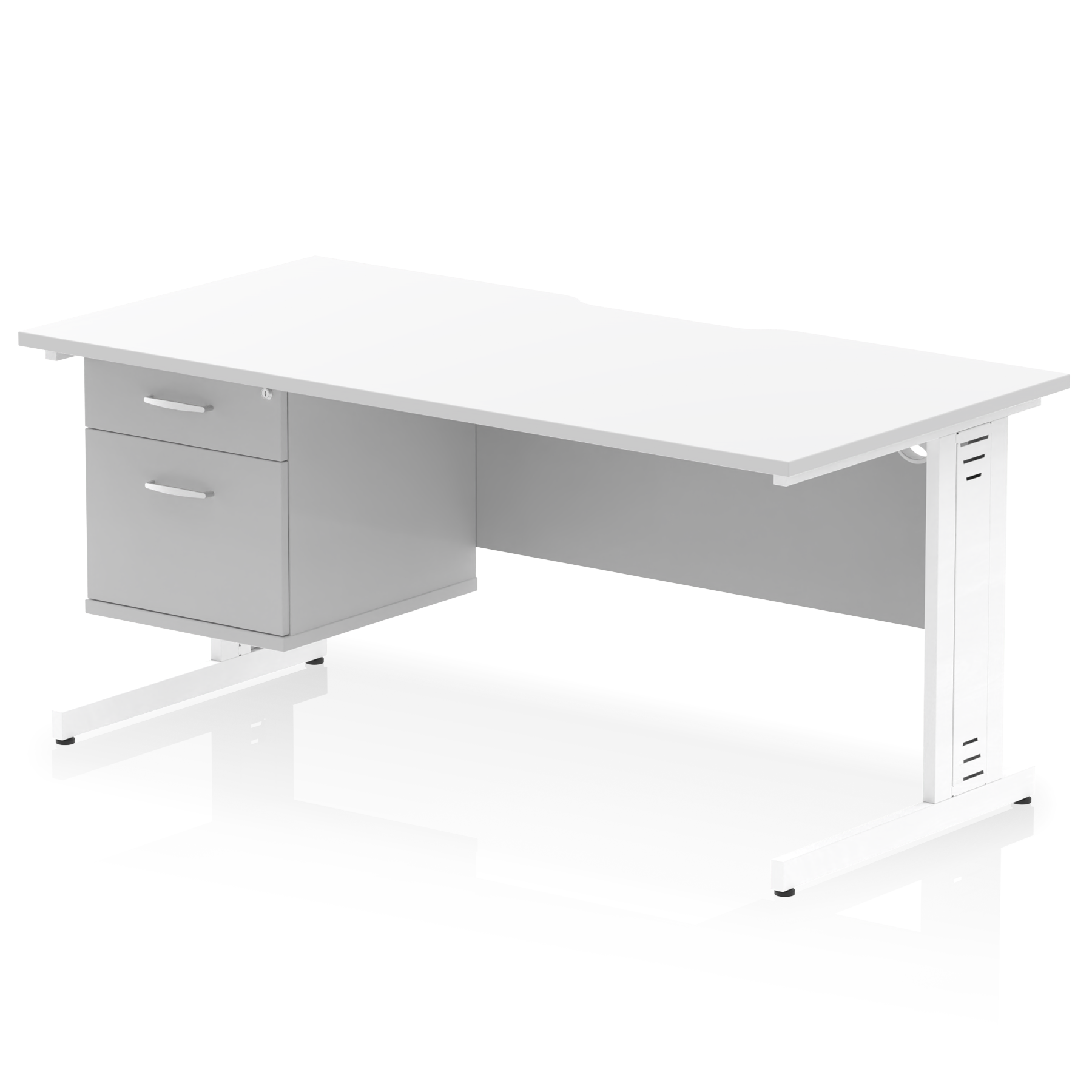 Impulse Scalloped Edge 1600mm Cable Managed Straight Desk With Single Fixed Pedestal