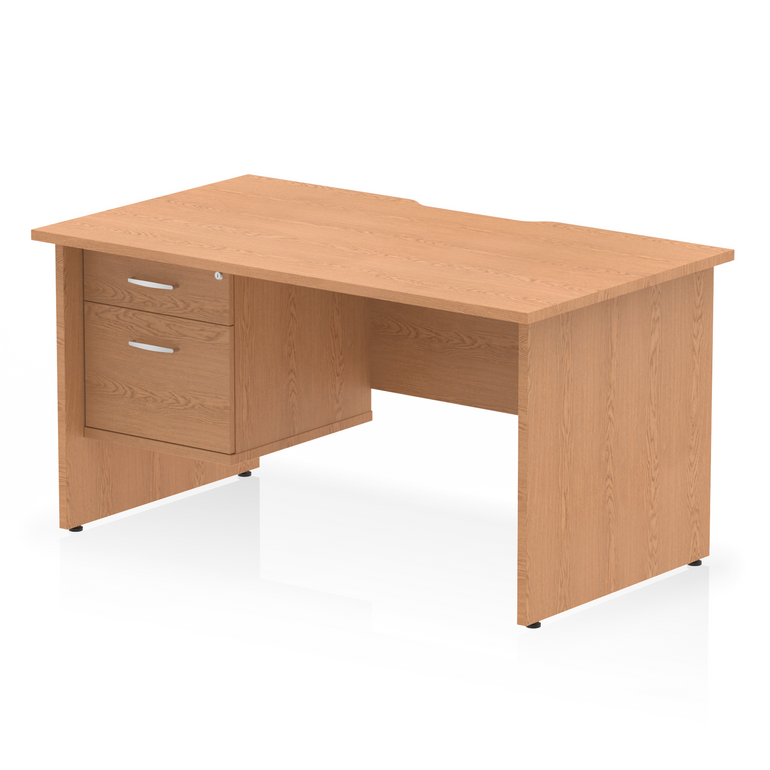 Impulse Scalloped Edge 1400mm Panel End Straight Desk With Single Fixed Pedestal