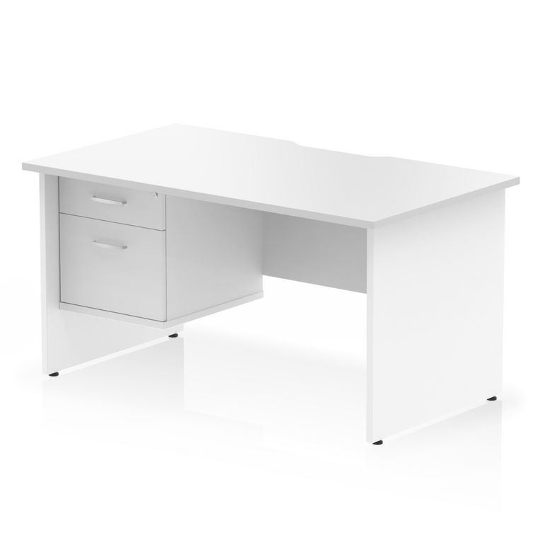 Impulse Scalloped Edge 1400mm Panel End Straight Desk With Single Fixed Pedestal