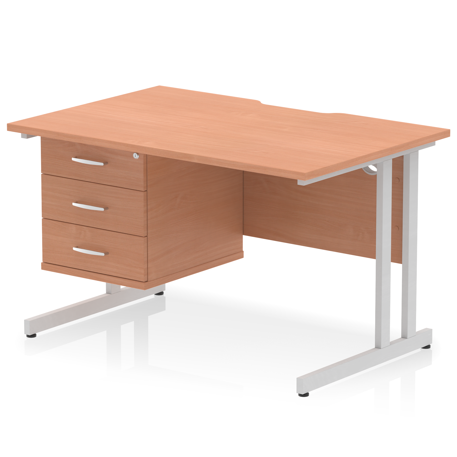 Impulse Scalloped Edge 1200mm Cantilever Straight Desk With Single Fixed Pedestal