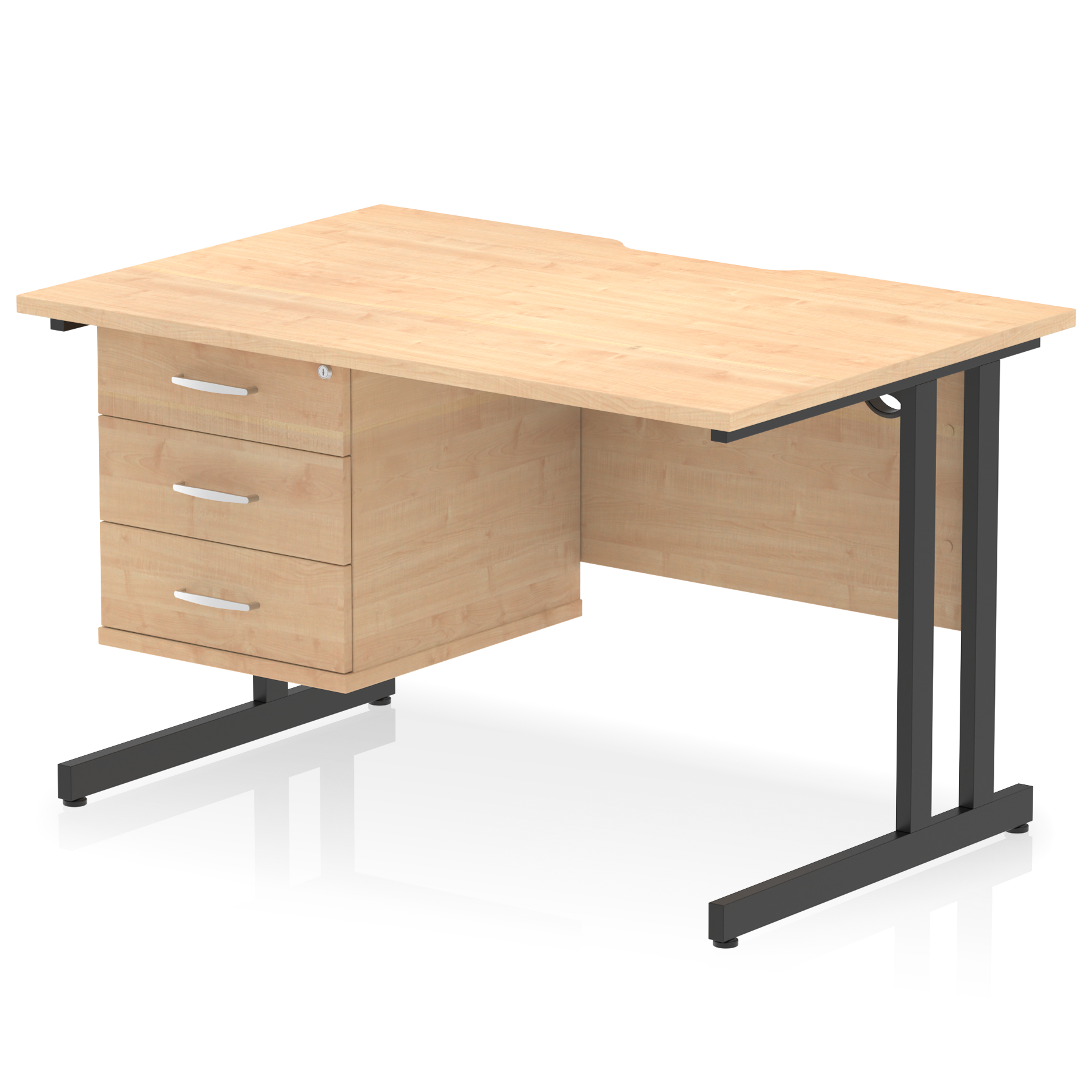 Impulse Scalloped Edge 1200mm Cantilever Straight Desk With Single Fixed Pedestal