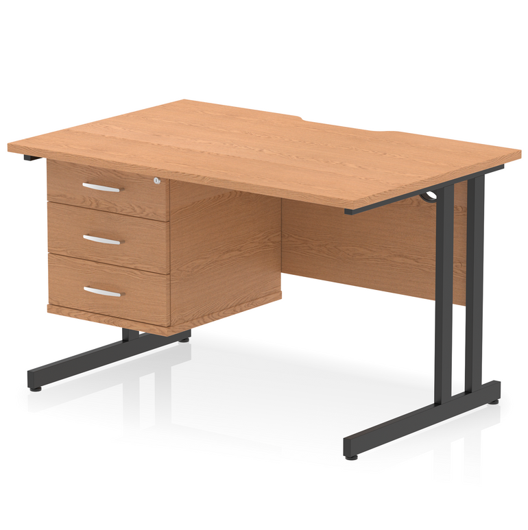 Impulse Scalloped Edge 1200mm Cantilever Straight Desk With Single Fixed Pedestal
