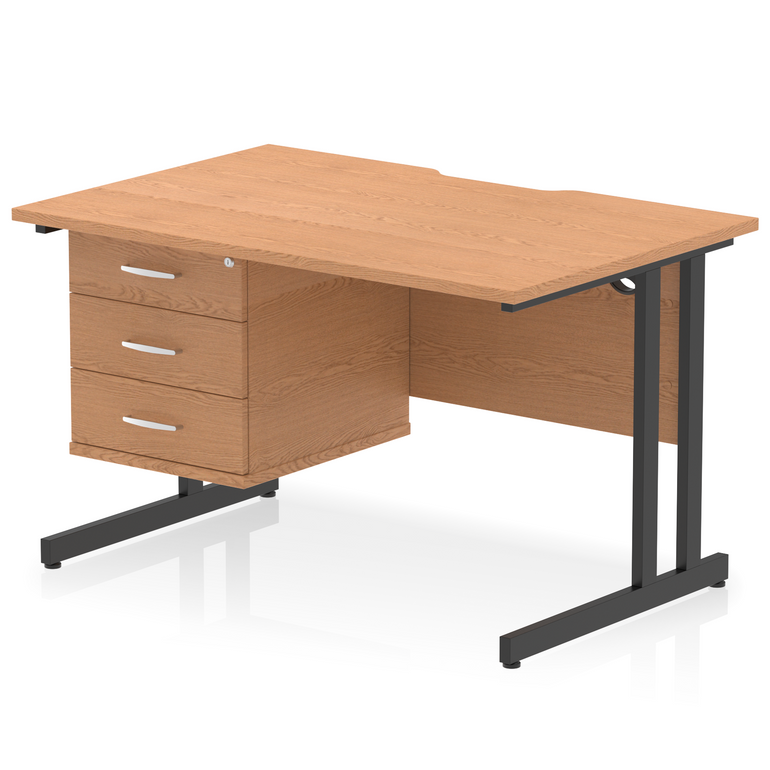 Impulse Scalloped Edge 1200mm Cantilever Straight Desk With Single Fixed Pedestal