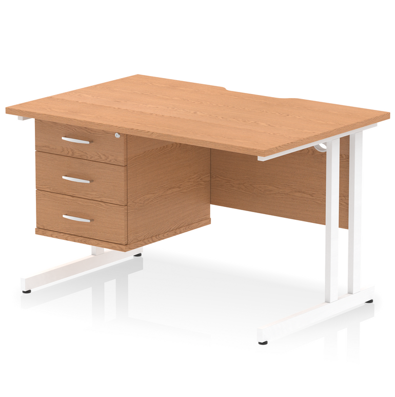 Impulse Scalloped Edge 1200mm Cantilever Straight Desk With Single Fixed Pedestal