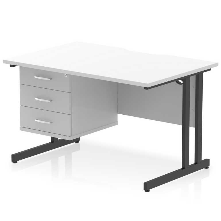Impulse Scalloped Edge 1200mm Cantilever Straight Desk With Single Fixed Pedestal