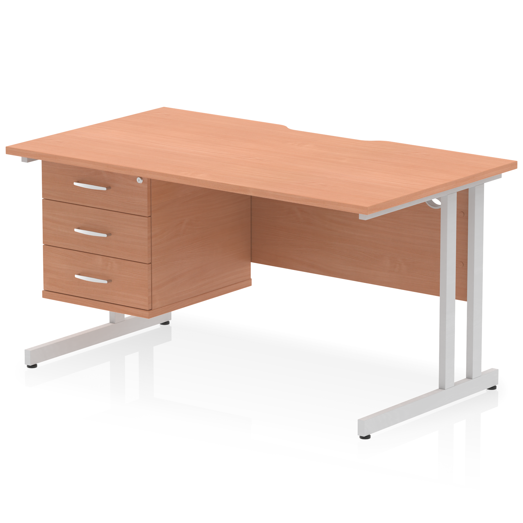 Impulse Scalloped Edge 1400mm Cantilever Straight Desk With Single Fixed Pedestal