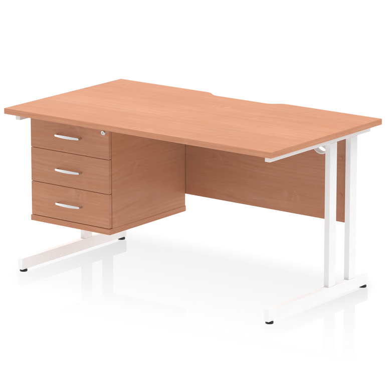 Impulse Scalloped Edge 1400mm Cantilever Straight Desk With Single Fixed Pedestal