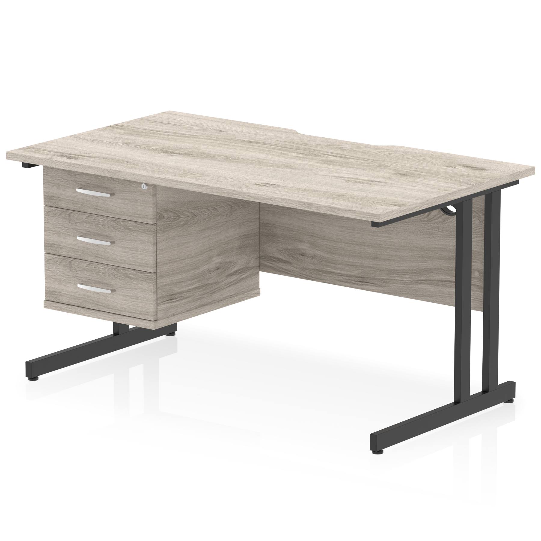 Impulse Scalloped Edge 1400mm Cantilever Straight Desk With Single Fixed Pedestal