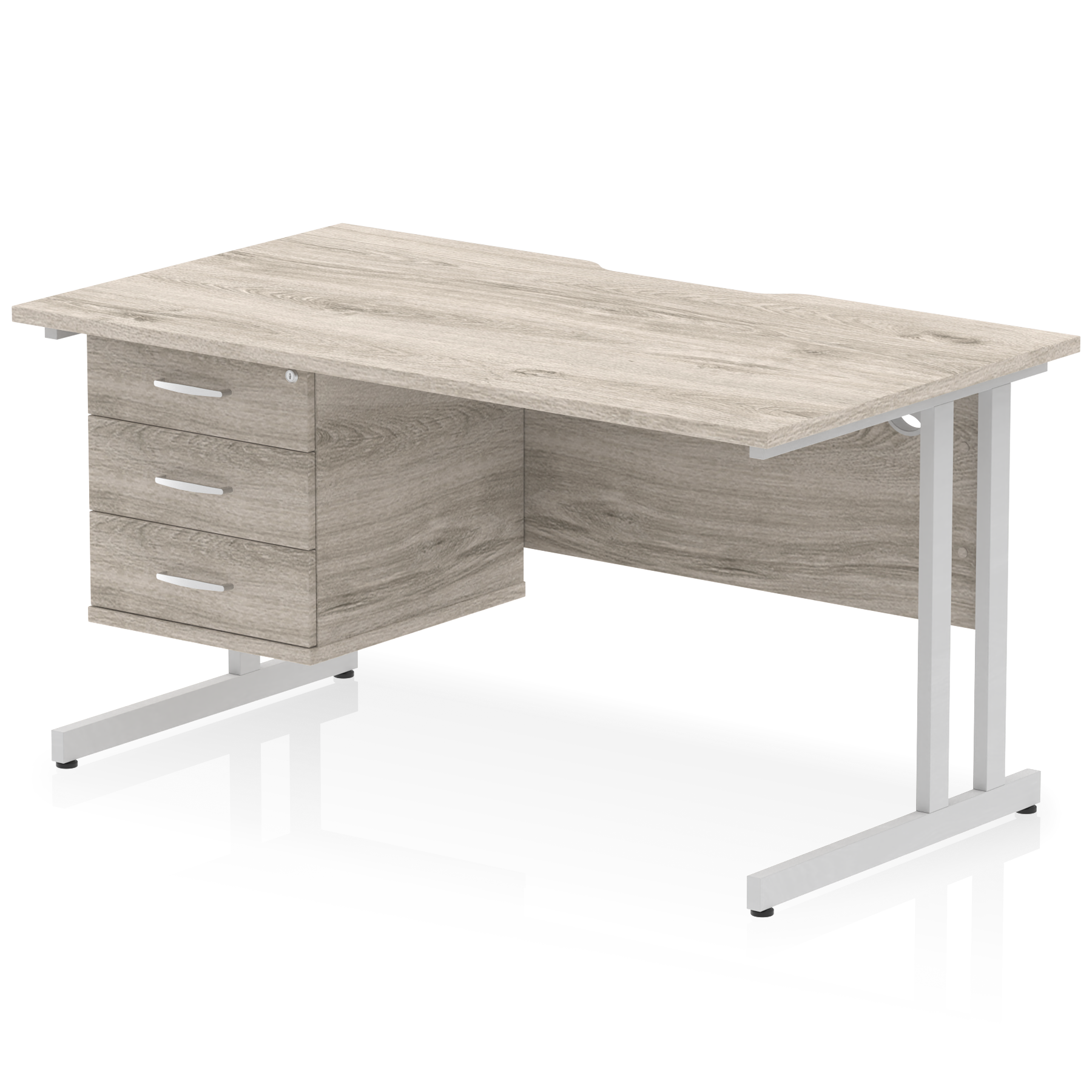 Impulse Scalloped Edge 1400mm Cantilever Straight Desk With Single Fixed Pedestal