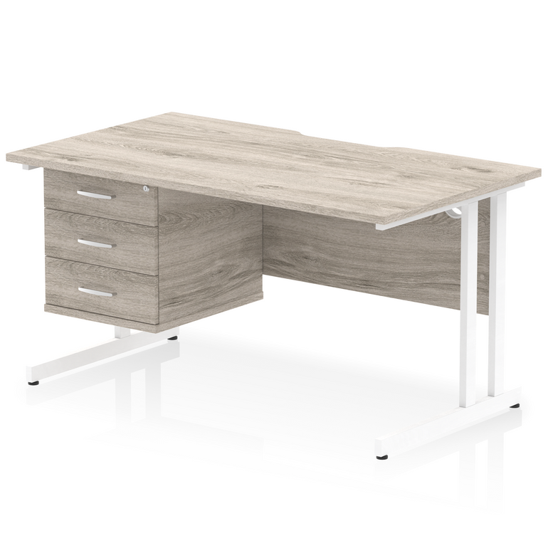 Impulse Scalloped Edge 1400mm Cantilever Straight Desk With Single Fixed Pedestal