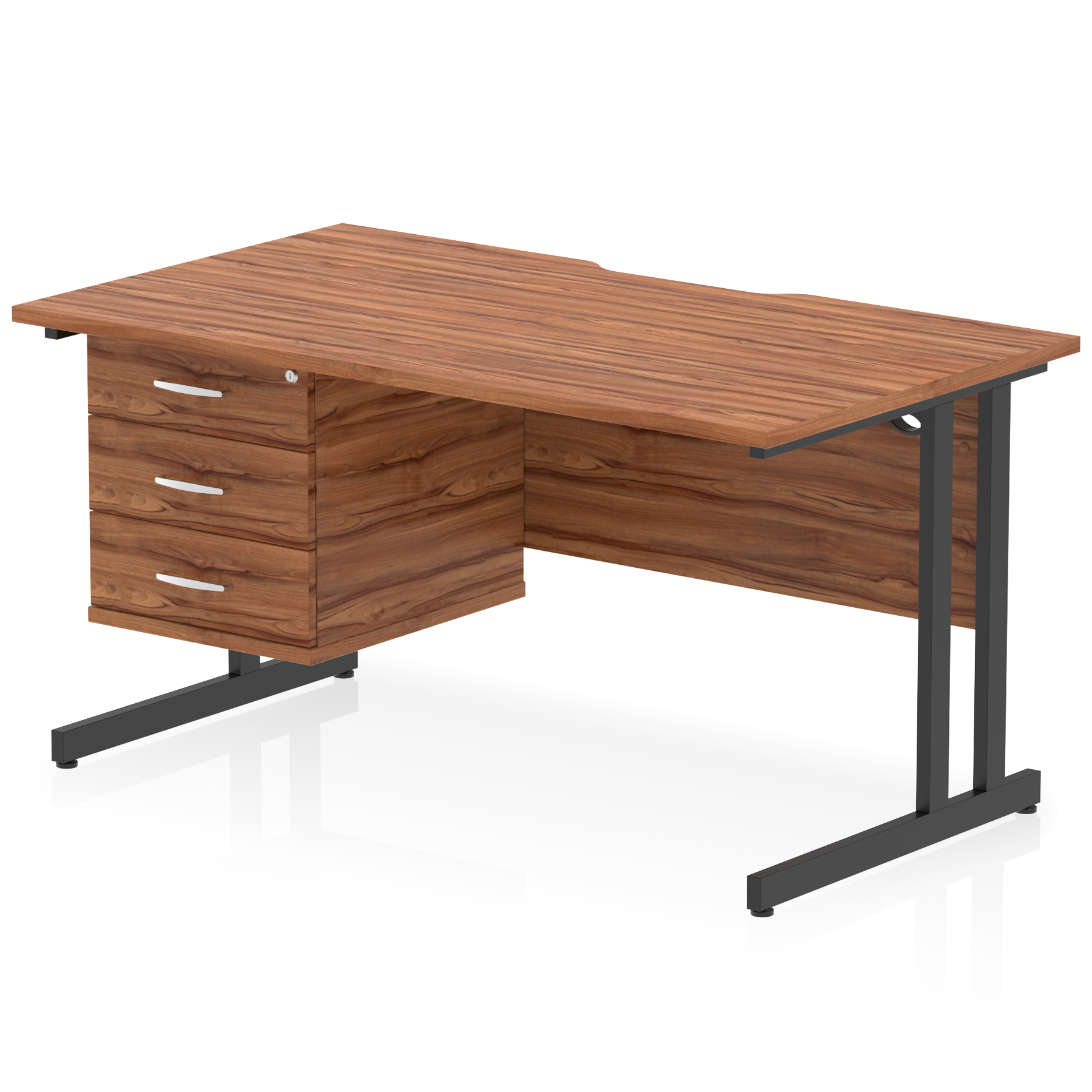 Impulse Scalloped Edge 1400mm Cantilever Straight Desk With Single Fixed Pedestal