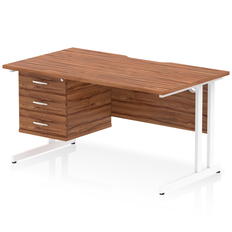 Impulse Scalloped Edge 1400mm Cantilever Straight Desk With Single Fixed Pedestal