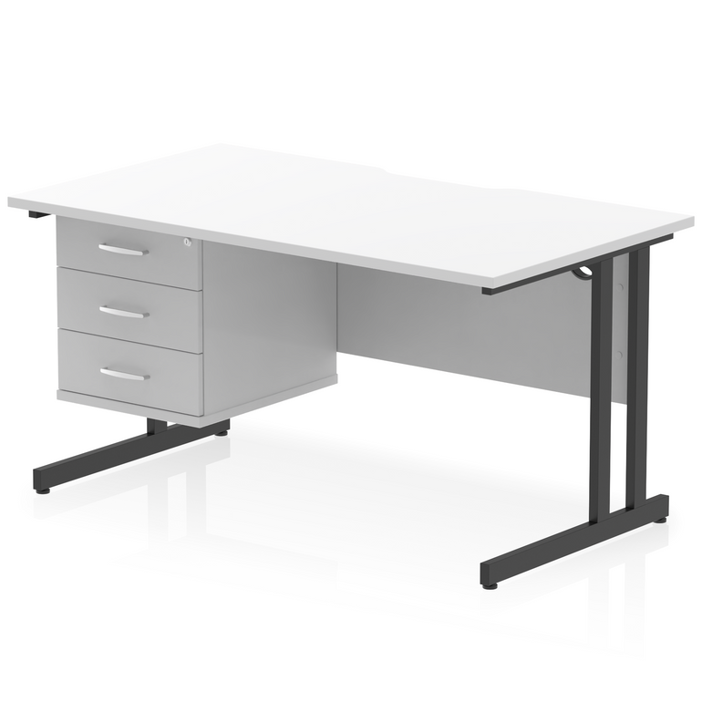 Impulse Scalloped Edge 1400mm Cantilever Straight Desk With Single Fixed Pedestal