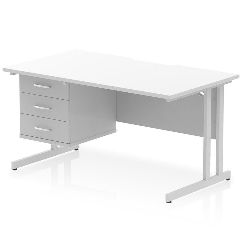 Impulse Scalloped Edge 1400mm Cantilever Straight Desk With Single Fixed Pedestal