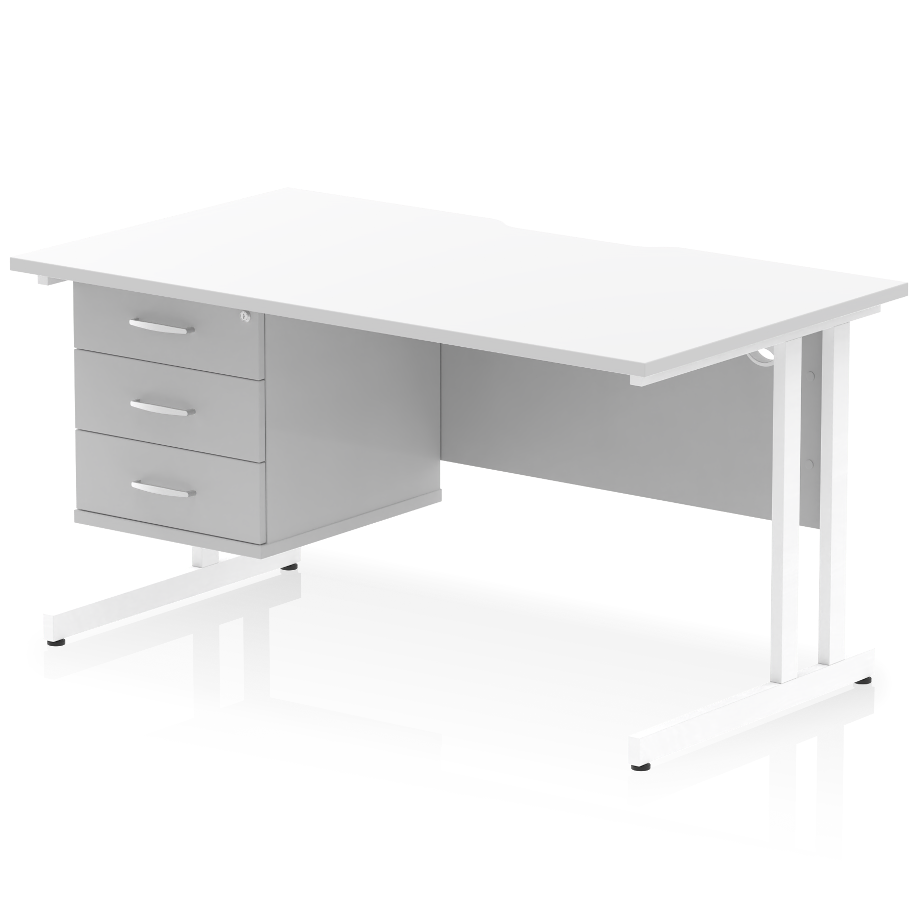 Impulse Scalloped Edge 1400mm Cantilever Straight Desk With Single Fixed Pedestal