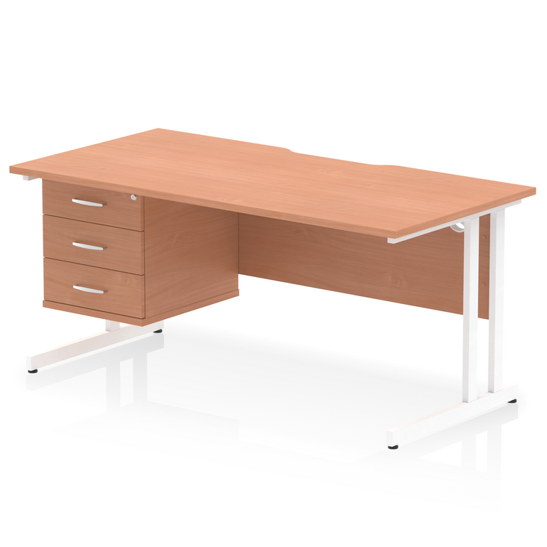 Impulse Scalloped Edge 1600mm Cantilever Straight Desk With Single Fixed Pedestal