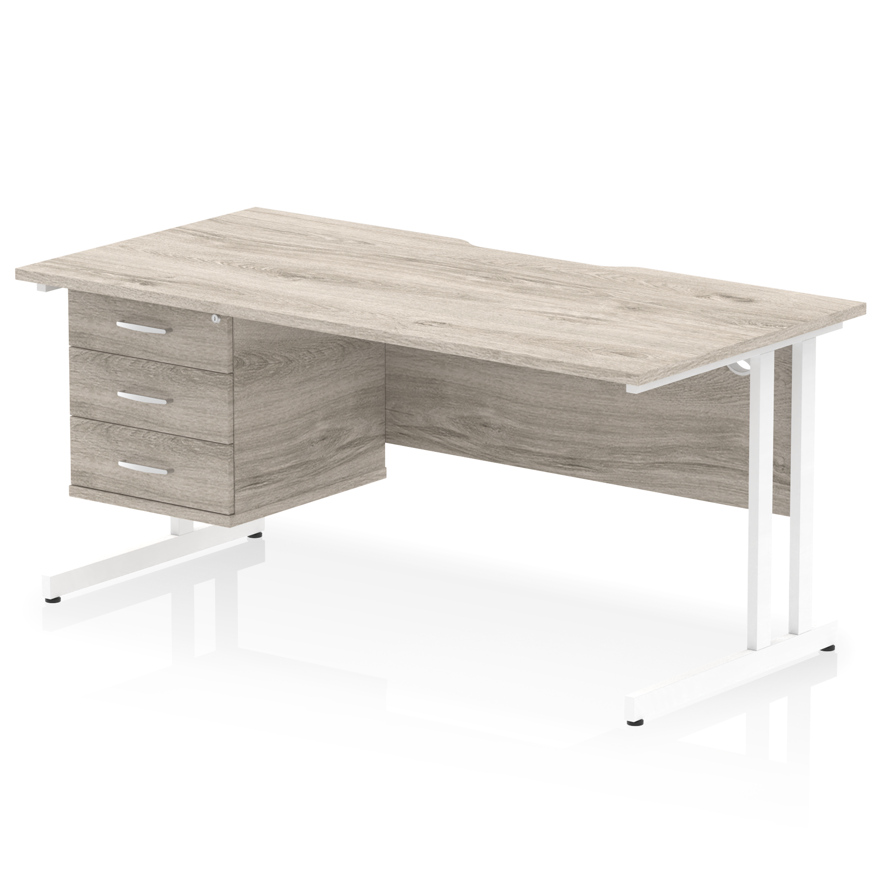 Impulse Scalloped Edge 1600mm Cantilever Straight Desk With Single Fixed Pedestal