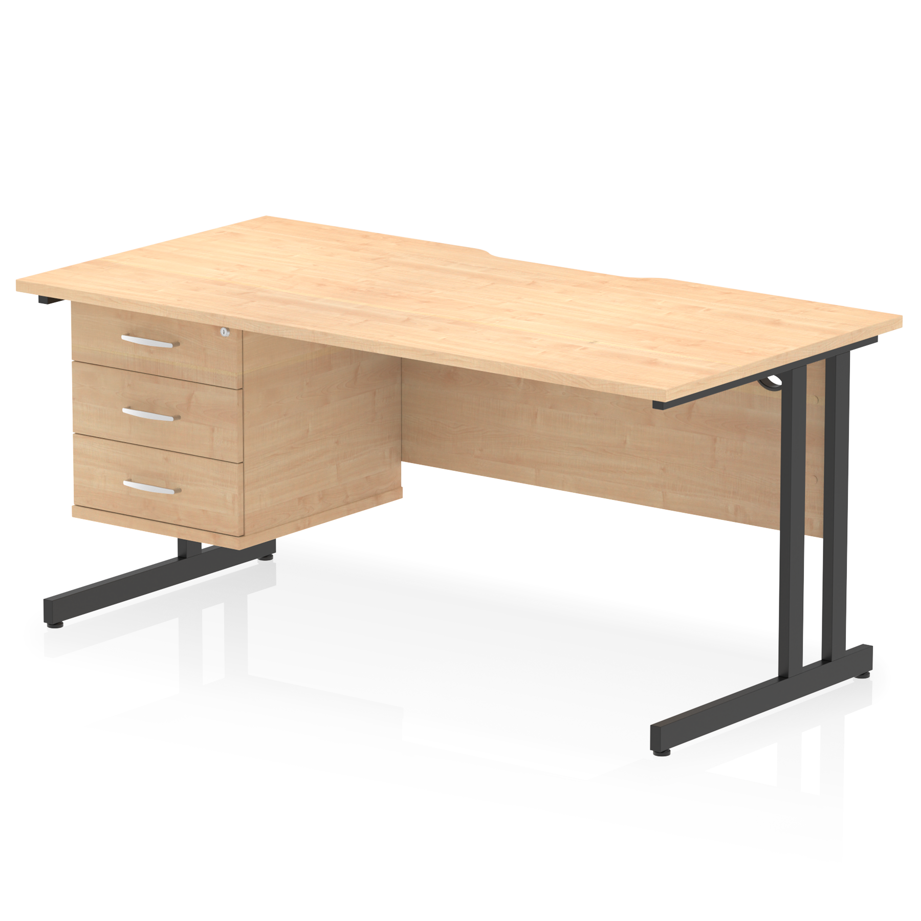 Impulse Scalloped Edge 1600mm Cantilever Straight Desk With Single Fixed Pedestal