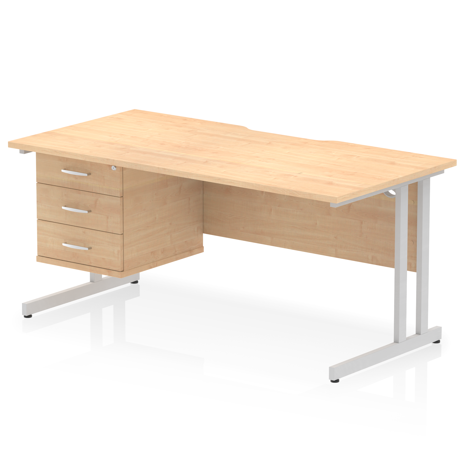 Impulse Scalloped Edge 1600mm Cantilever Straight Desk With Single Fixed Pedestal