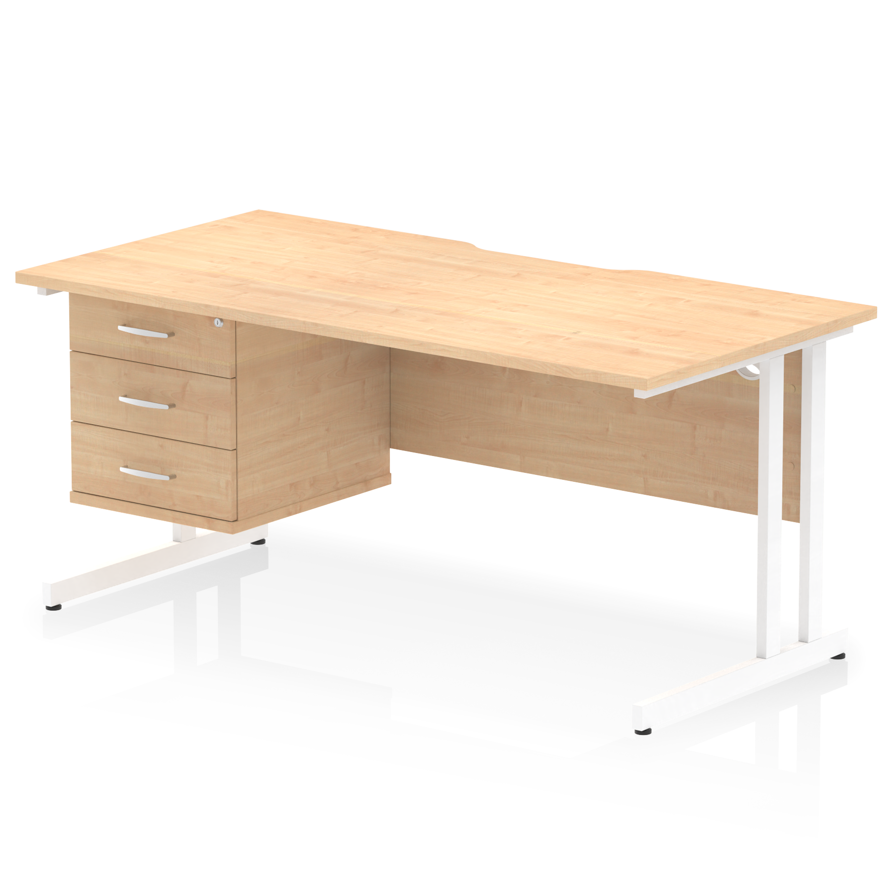 Impulse Scalloped Edge 1600mm Cantilever Straight Desk With Single Fixed Pedestal