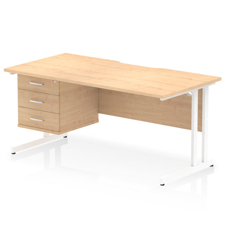 Impulse Scalloped Edge 1600mm Cantilever Straight Desk With Single Fixed Pedestal