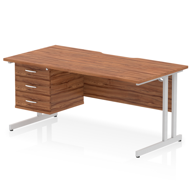 Impulse Scalloped Edge 1600mm Cantilever Straight Desk With Single Fixed Pedestal