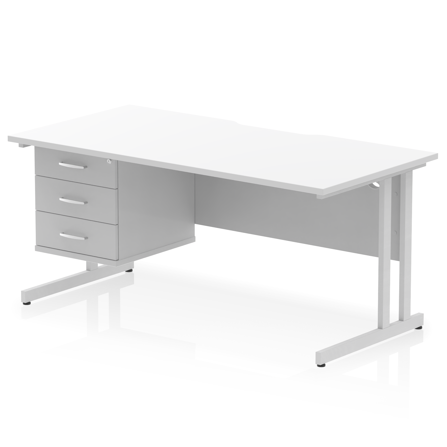 Impulse Scalloped Edge 1600mm Cantilever Straight Desk With Single Fixed Pedestal