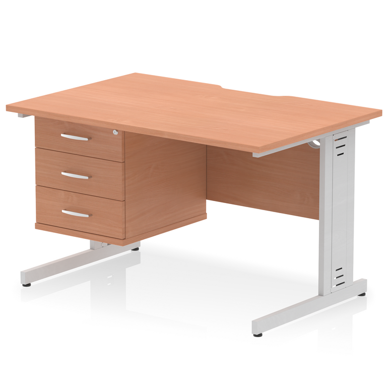 Impulse Scalloped Edge 1200mm Cable Managed Straight Desk With Single Fixed Pedestal