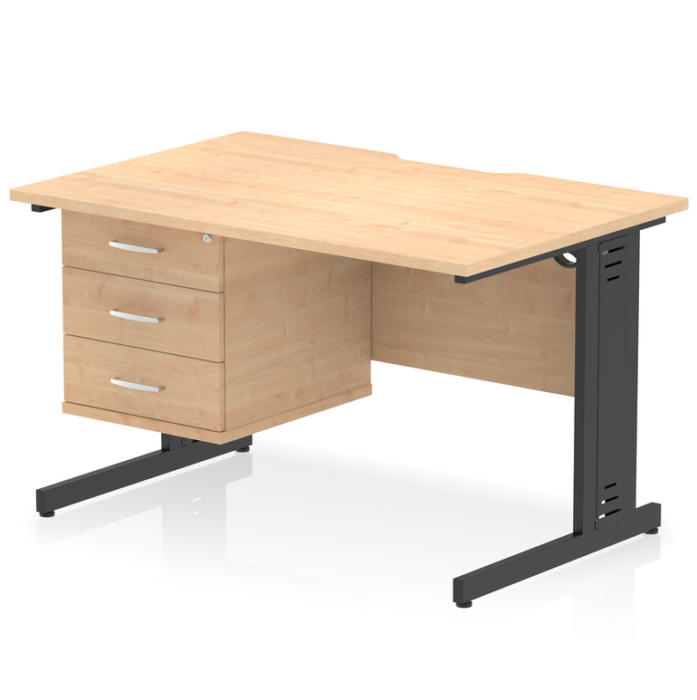 Impulse Scalloped Edge 1200mm Cable Managed Straight Desk With Single Fixed Pedestal