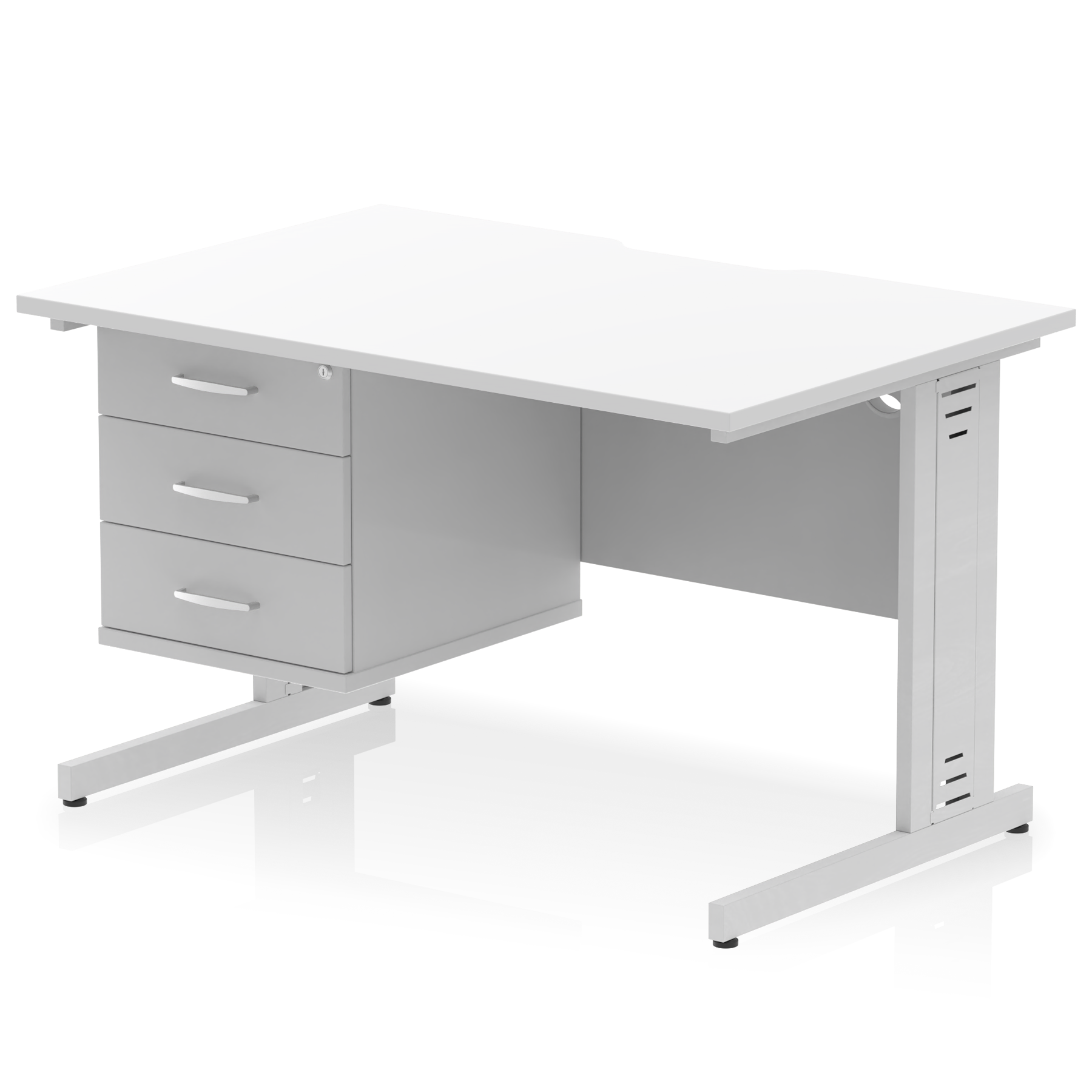 Impulse Scalloped Edge 1200mm Cable Managed Straight Desk With Single Fixed Pedestal