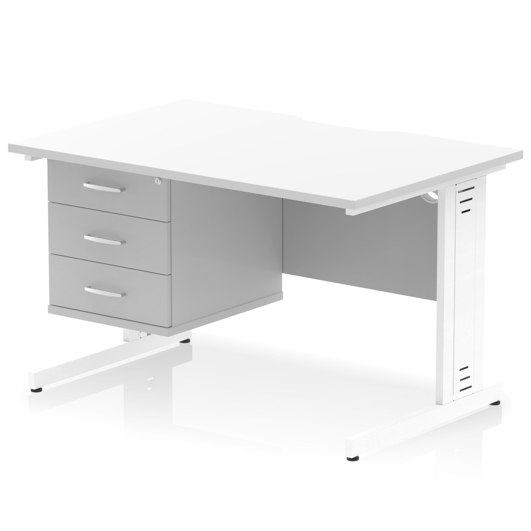 Impulse Scalloped Edge 1200mm Cable Managed Straight Desk With Single Fixed Pedestal