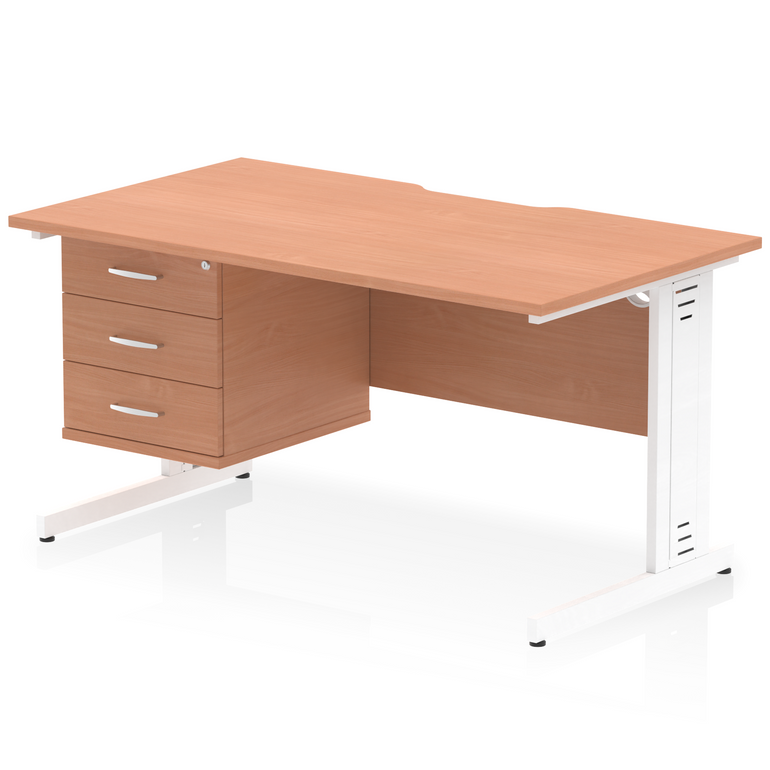 Impulse Scalloped Edge 1400mm Cable Managed Straight Desk With Single Fixed Pedestal