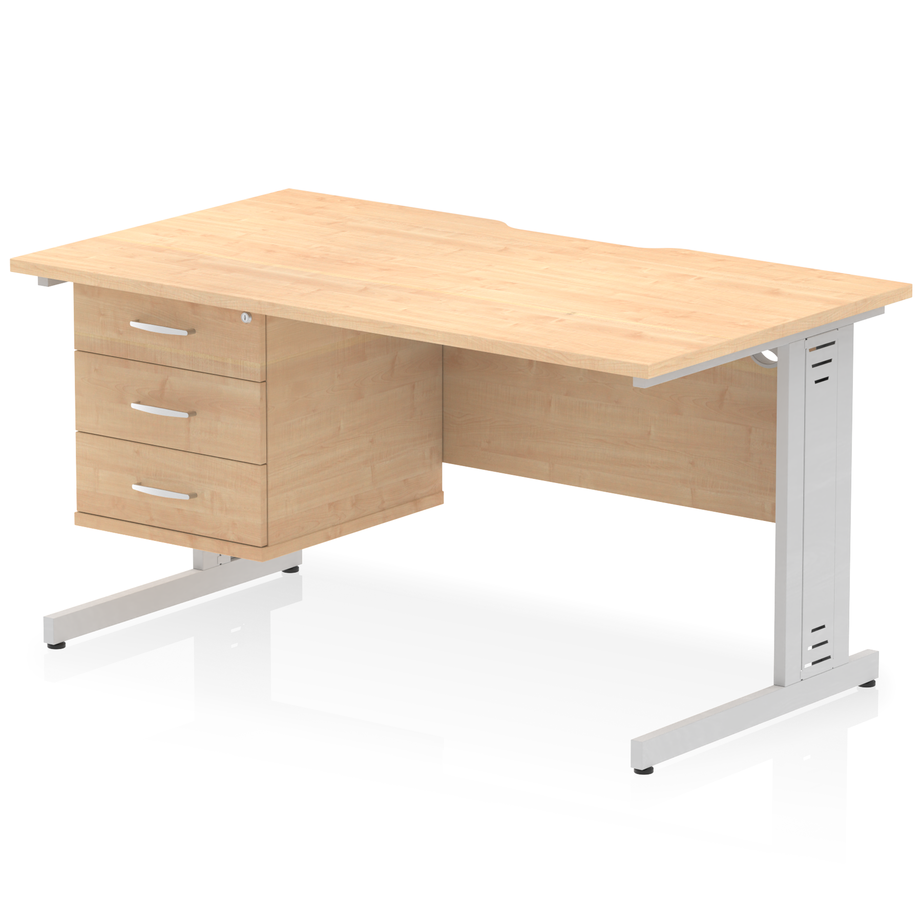 Impulse Scalloped Edge 1400mm Cable Managed Straight Desk With Single Fixed Pedestal