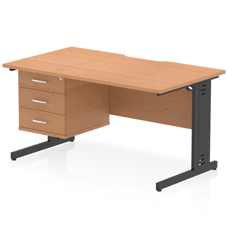 Impulse Scalloped Edge 1400mm Cable Managed Straight Desk With Single Fixed Pedestal