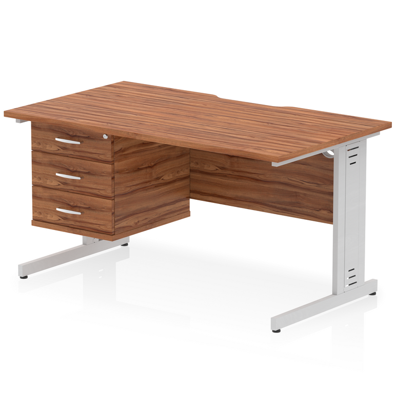 Impulse Scalloped Edge 1400mm Cable Managed Straight Desk With Single Fixed Pedestal