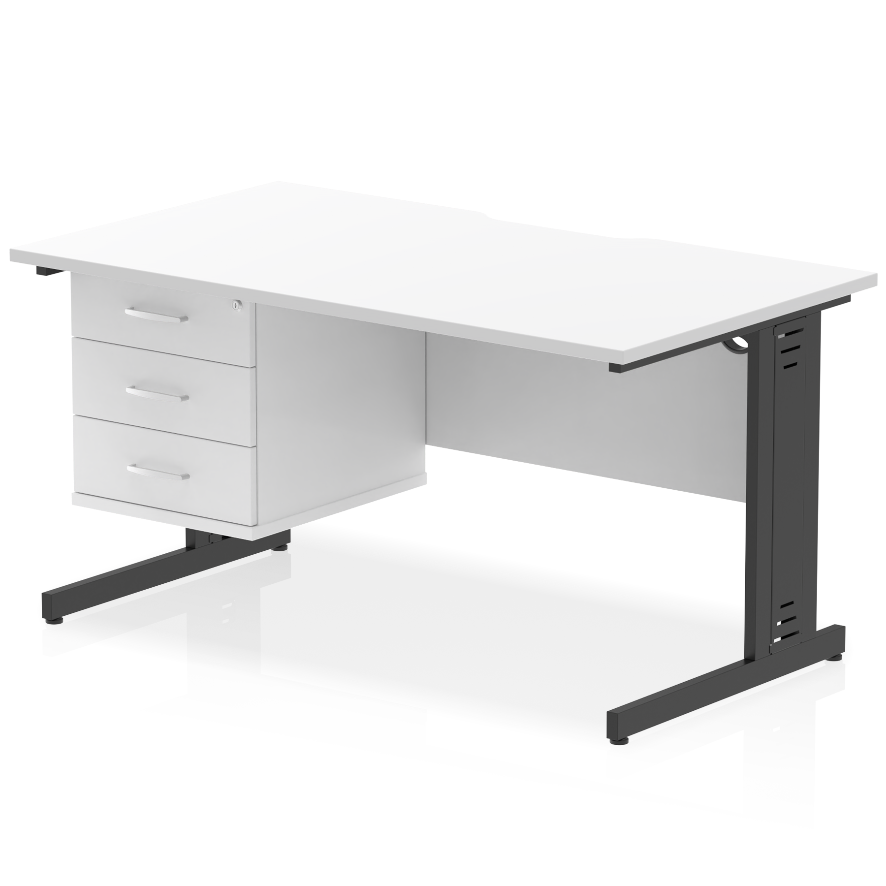 Impulse Scalloped Edge 1400mm Cable Managed Straight Desk With Single Fixed Pedestal