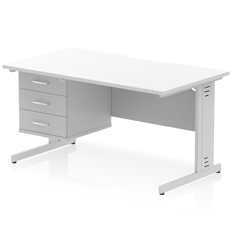 Impulse Scalloped Edge 1400mm Cable Managed Straight Desk With Single Fixed Pedestal