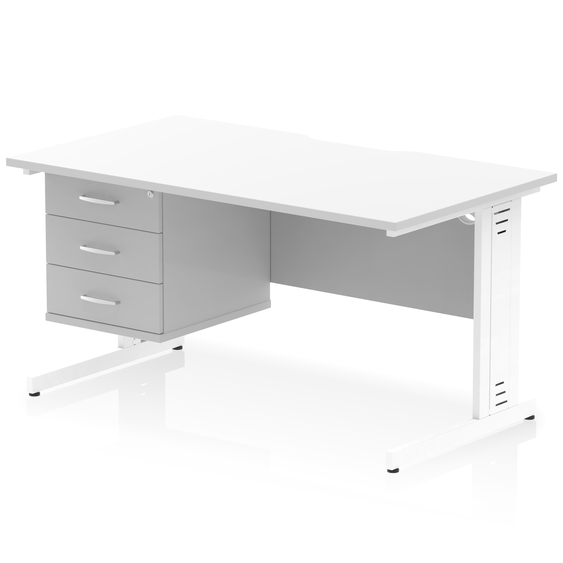 Impulse Scalloped Edge 1400mm Cable Managed Straight Desk With Single Fixed Pedestal