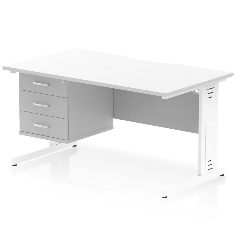 Impulse Scalloped Edge 1400mm Cable Managed Straight Desk With Single Fixed Pedestal