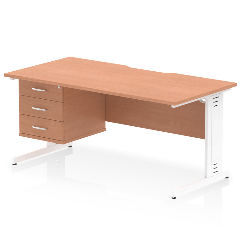 Impulse Scalloped Edge 1600mm Cable Managed Straight Desk With Single Fixed Pedestal