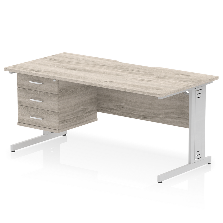 Impulse Scalloped Edge 1600mm Cable Managed Straight Desk With Single Fixed Pedestal