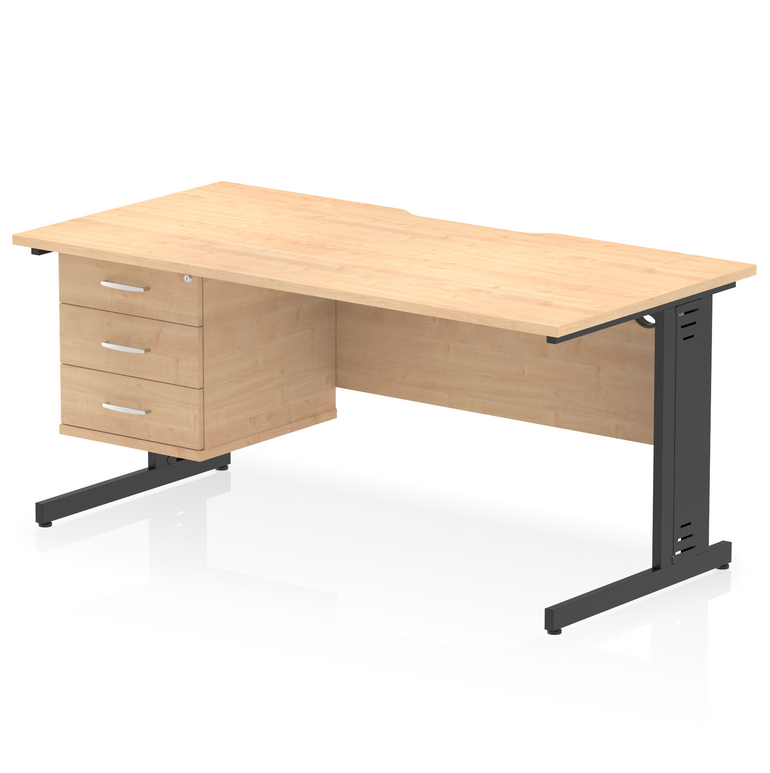 Impulse Scalloped Edge 1600mm Cable Managed Straight Desk With Single Fixed Pedestal