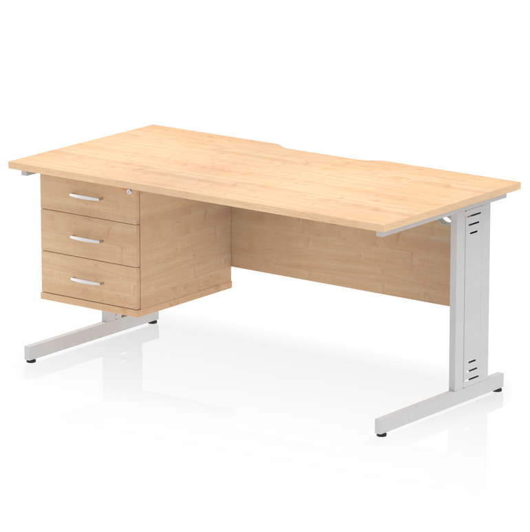 Impulse Scalloped Edge 1600mm Cable Managed Straight Desk With Single Fixed Pedestal