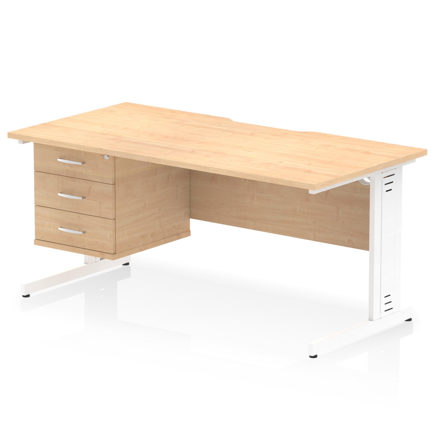 Impulse Scalloped Edge 1600mm Cable Managed Straight Desk With Single Fixed Pedestal