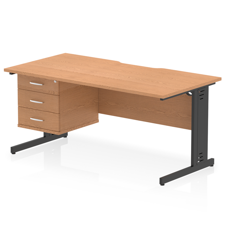 Impulse Scalloped Edge 1600mm Cable Managed Straight Desk With Single Fixed Pedestal