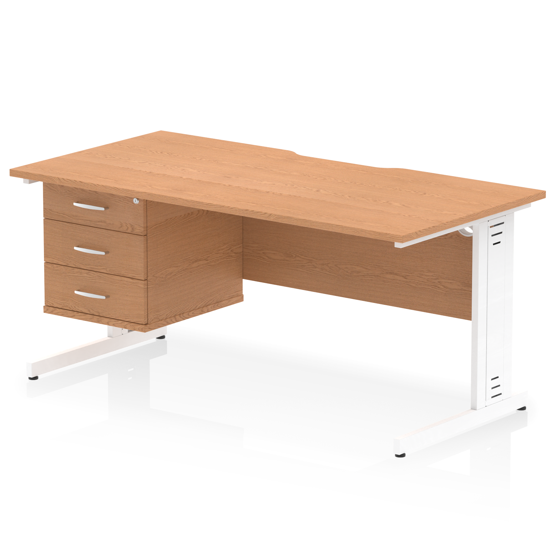 Impulse Scalloped Edge 1600mm Cable Managed Straight Desk With Single Fixed Pedestal