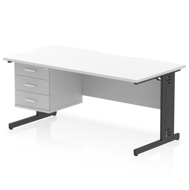 Impulse Scalloped Edge 1600mm Cable Managed Straight Desk With Single Fixed Pedestal