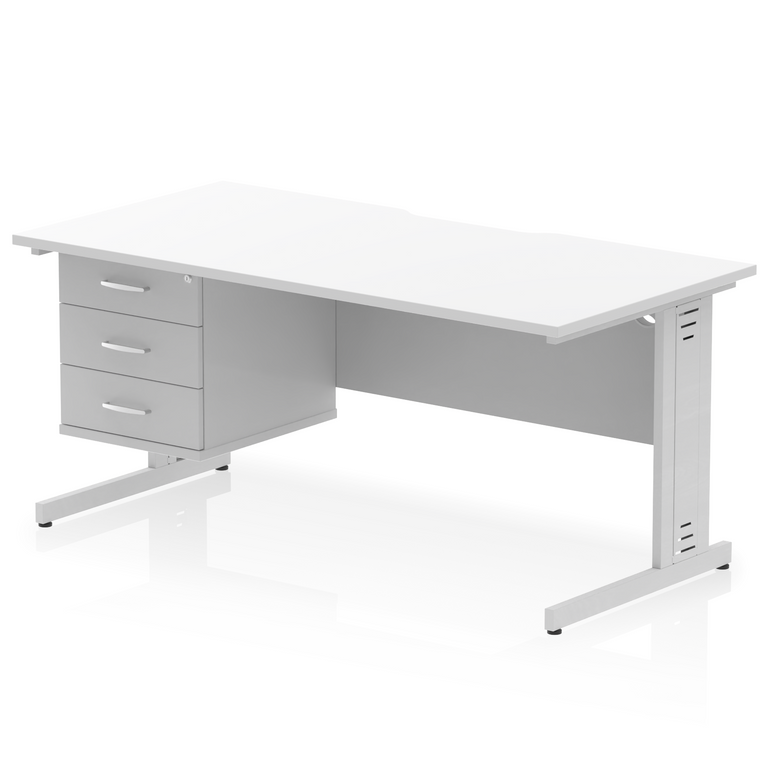 Impulse Scalloped Edge 1600mm Cable Managed Straight Desk With Single Fixed Pedestal