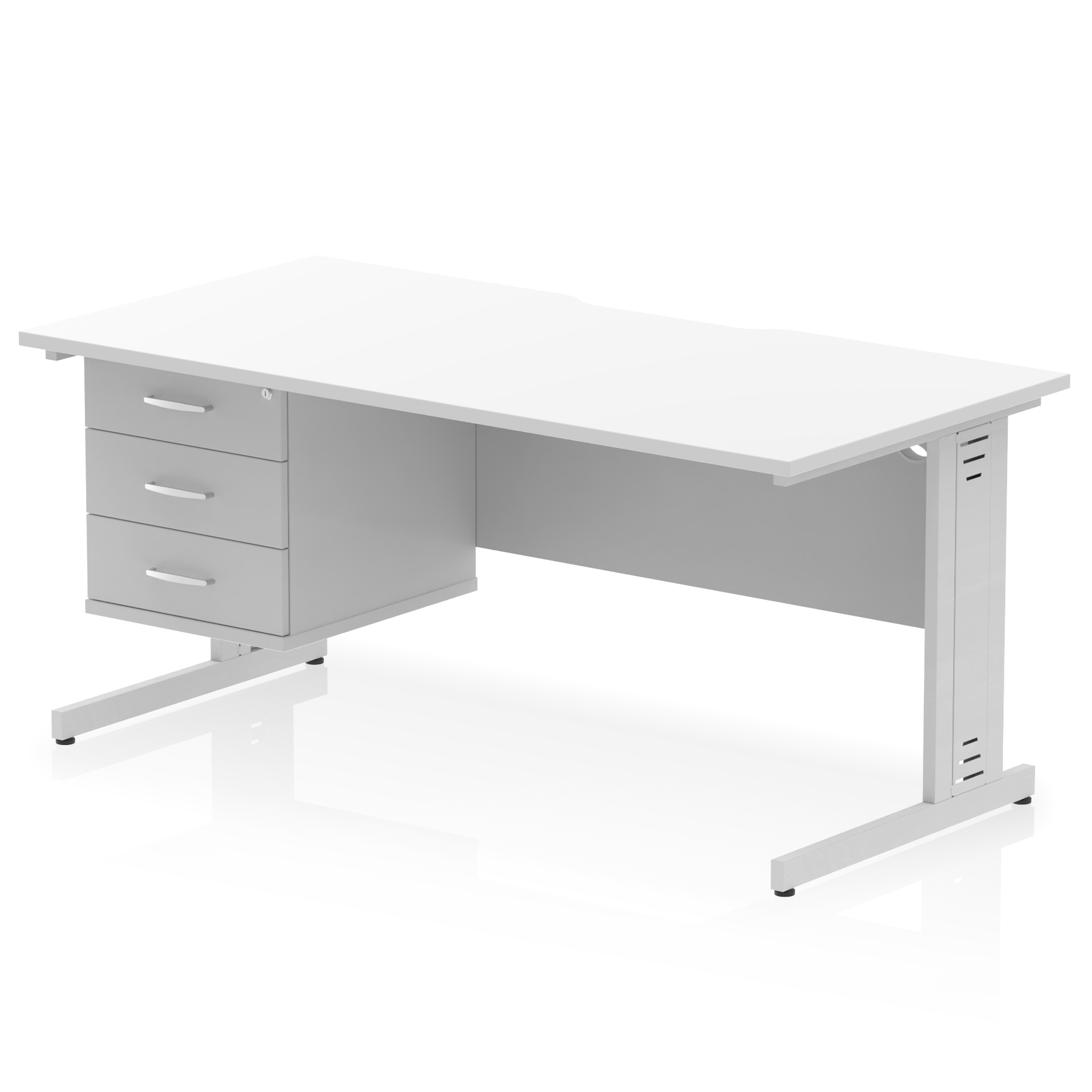 Impulse Scalloped Edge 1600mm Cable Managed Straight Desk With Single Fixed Pedestal