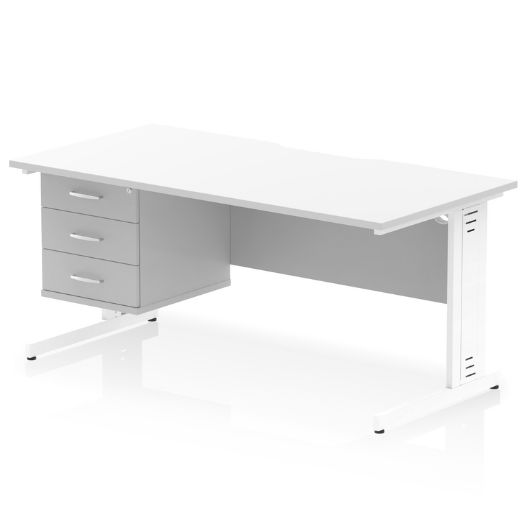 Impulse Scalloped Edge 1600mm Cable Managed Straight Desk With Single Fixed Pedestal